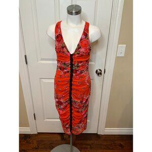 Jean Paul Gaultier Soleil Red Floral Mesh Wiggle Pencil Dress, Size XL